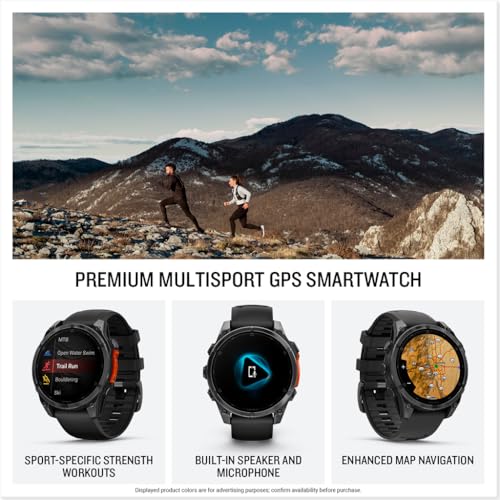 Garmin fēnix® 8 – 47mm, AMOLED, Premium Multisport GPS Smartwatch, Long-Lasting Battery Life, Dive-Rated, Built-in LED Flashlight, Slate Gray with Black Band