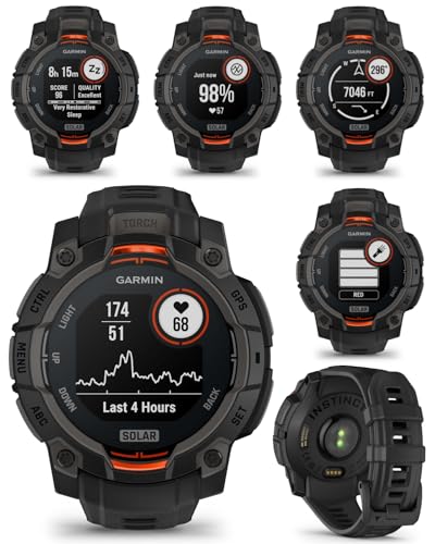 Wearable4U Garmin Instinct 3 Solar 45 mm, Rugged Outdoor GPS Smartwatch, Metal-Reinforced Bezel, Built-in Flashlight, Up to 28 Days of Battery Life, Black with Black Band Bundle