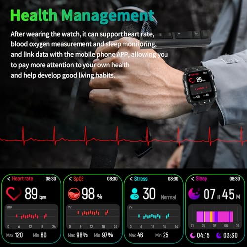 Military Smart Watch for Men with Call Function,Fitness Smartwatch for Android Phones and iPhone,Waterproof Fitness Tracker with Blood Oxygen/Heart Rate/Sleep/100+ Sport Modes, Watches for Men