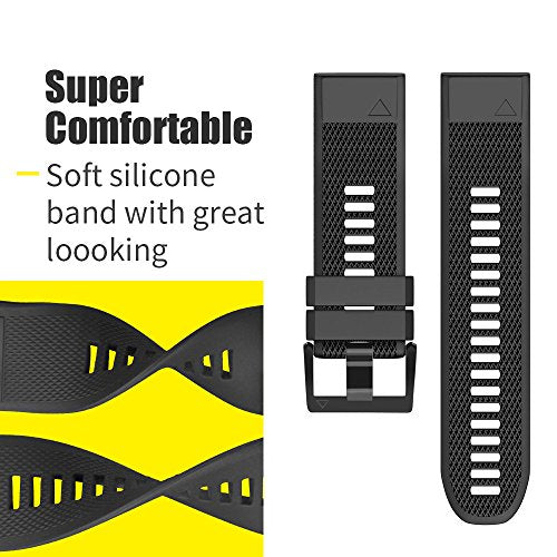 ANCOOL for Fenix 5/Fenix 6/Fenix 7 Band 22mm Silicone Watch Band for Fenix 8 47mm/Fenix 7 Pro/6 Pro/5 plus/Forerunner 935/945/955/965/Approach S62/S60/Epix Gen 2 47mm(Black)