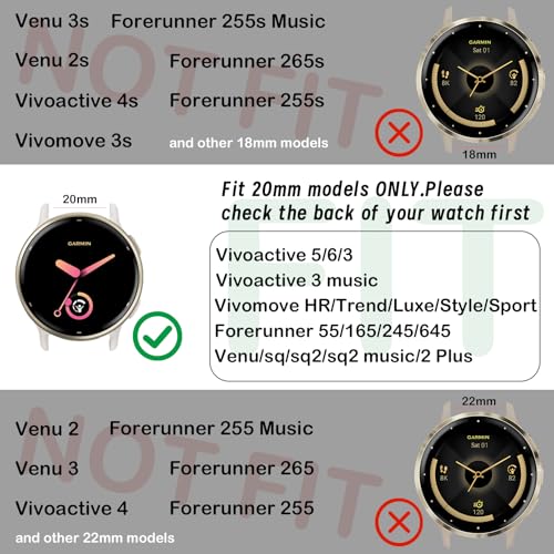 Kollody 5 Pack Stretchy Nylon Bands Compatible with Garmin Vivoactive 5/Vivoactive 6/Forerunner 165/55 Watch,20mm Soft Elastic Adjustable Replacement Sport Straps for Garmin Venu Sq 2 Women Men