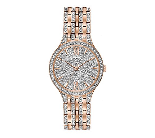 Bulova Ladies' Crystal Phantom Rose Gold Tone Stainless Steel 2-Hand Quartz Watch, 440 Crystals and Pave Dial Style: 98L235