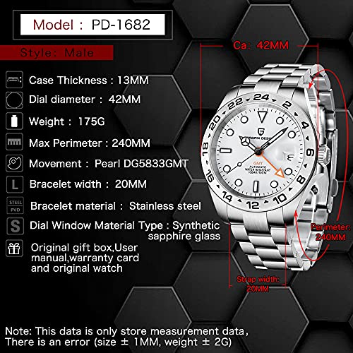 Pagani Design Watches for Men Automatic Mechanical GMT 42mm Sport Waterproof Stainless Steel Sapphire Glass Wrist Watch (Orange)