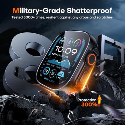 TAURI 2 Pack Hard Case for Apple Watch Ultra 3/Ultra 2/Ultra 49mm, with PC Tempered Glass Screen Protector, [Scristant Resistant], [Overall Protection] Slim Cover for iwatch Ultra 49mm, Black