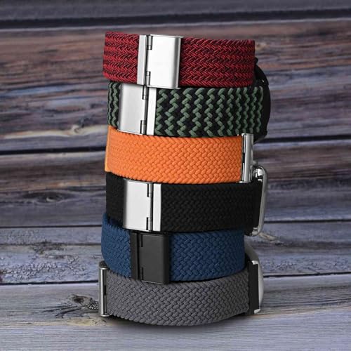 WOCCI 20mm Braided Nylon Watch Band for Men and Women, Quick Release, Black Stainless Steel Buckle (Black)