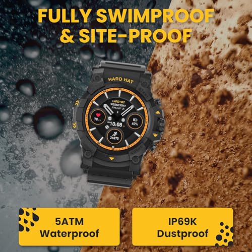 Hard Hat Watches – Big Rig Rugged Smart Watch for Men, 5ATM Waterproof Watch, Dual-Band GPS Tracker, 2-Week Battery, Gorilla Glass, Workout and Fitness Tracker with Heart Rate Monitor and Pedometer