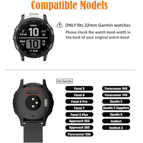 2 Pack Compatible with Garmin Fenix 5 / Fenix 6 / Fenix 7 Band/Fenix 8 (47mm) Band, QuickFit 22mm Watch Band for Fenix 7 Pro/Fenix 6 Pro/Fenix 5 Plus Watch Bands (black/black)