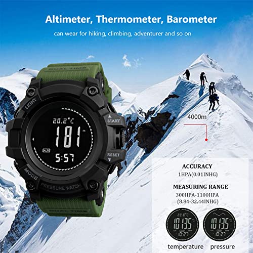 AOSLSI Watch Compass, Altimeter Barometer Thermometer Temperature, Pedometer, Military Army Waterproof Outdoors Sport Digital Watch for Men