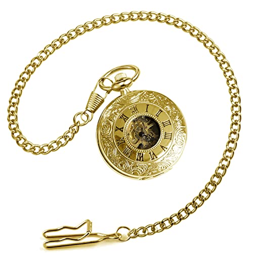 VIGOROSO Mechanical Pocket Watches for Men Gold Pocket Watch with Chain