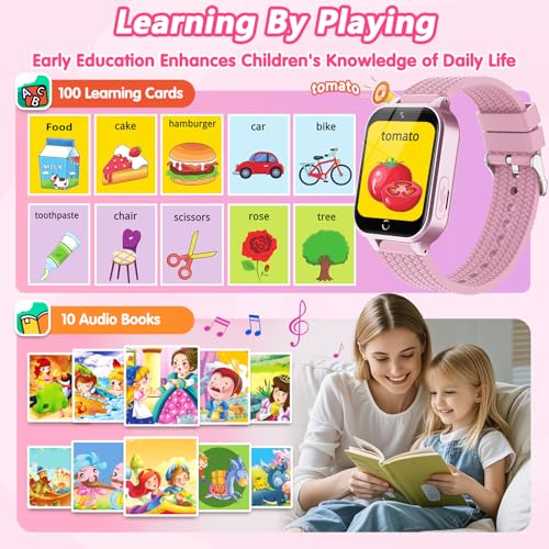 Smart Watch for Kids Girl Gift Ages 3-12, 2 Screen Protector, 26 Puzzle Games, HD Camera Video Music Player Touchscreen Pedometer, Educationtal Toy Brithday Gifts for Girl Ages 4 5 6 7 8 9 10(Pink)