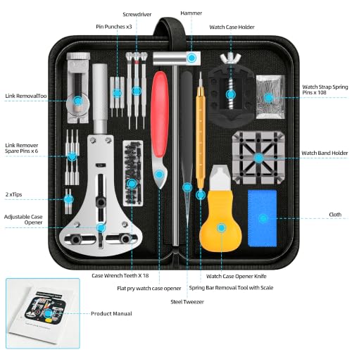 Singcci Watch Repair Kit, 151 PCS Professional Watch Battery Replacement Tool Kit, Watch Strap Bracelet Removal Tool with Carrying Case and Instructions