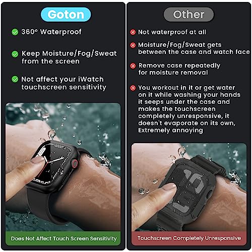 3 in 1 Goton Waterproof Hard Case for Apple Watch Screen Protector 44mm, 360° Slim Full Protective Tempered Glass Face Cover + Back Hard PC Bumper for iWatch SE 3/SE 2/SE, Series 6/5/4,44mm MatteBlack