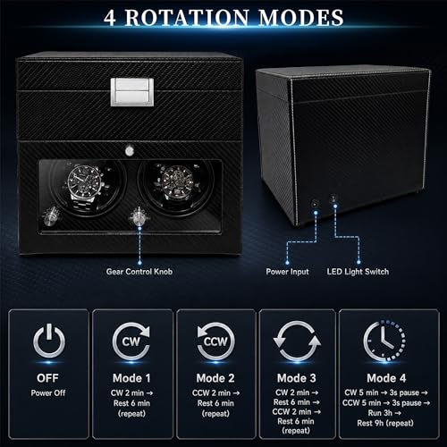 Lieinw Automatic Watch Winder for Rolex and Auto Watches, Leather Double Winding Watch Box + 6 Storage Slots with Japanese Quiet Motor & Blue LED, Rotating Watch Case Used for Storage, Display & Gifts