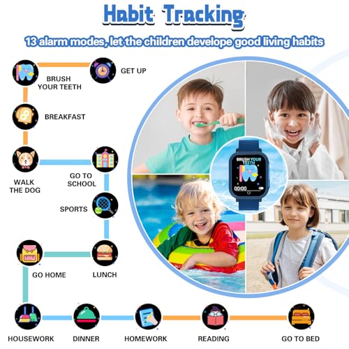 Kids Smart Watch Gift for Boys Ages 3-12, IP67 Waterproof, 32 Puzzle Games, HD Touchscreen Dual Camera Vedio Pedometer Music Player, Kids Watch Toy Birthday Gifts for Boys Ages 5 6 7 8 9 10 (Blue)