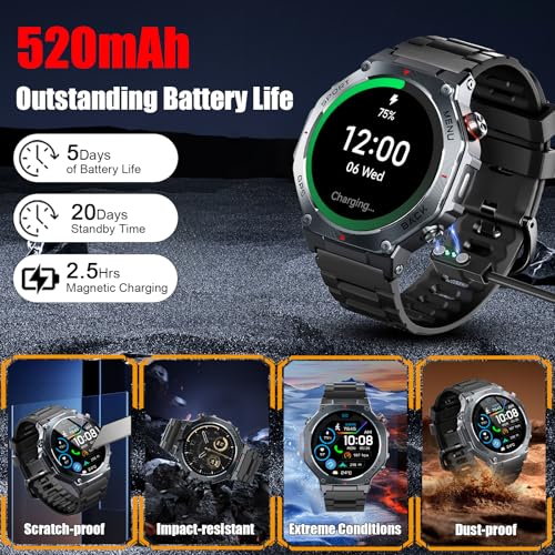 Military Smart Watch for Men with Dual-Band GPS, 5ATM Waterproof, 1.43” AMOLED Fitness Watch, Heart Rate Blood Oxygen Sleep Monitor, 160+ Sport, Bluetooth Calling Smartwatch for Hiking Running Outdoor