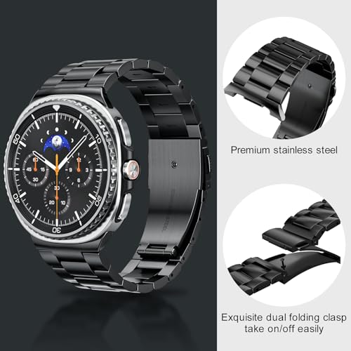 Metal Band Compatible with Samsung Galaxy Watch 8 40mm/44mm/Classic 46mm 2025,No Gap Business Stainless Steel Strap for Galaxy Watch8 Men Women,NOT for Other Models(Black)