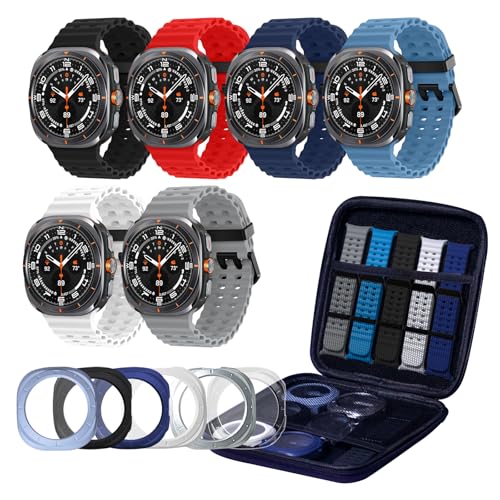 6 Pack Marine Silicone Band for Samsung Galaxy Watch Ultra Bands 47mm Men/Women,With 6 Protective Cases & Storage Bag,Waterproof Soft Sport Strap Compatible with Samsung Watch Ultra Band