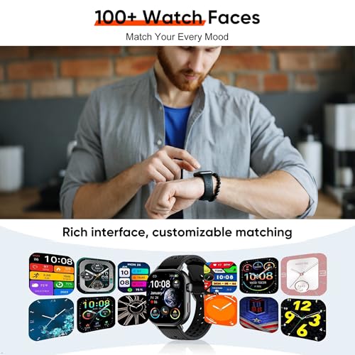 moutarlier 2026 Distance & Pace GPS Running Watch for Runners - Call & Text, AMOLED Large Screen, 50m Waterproof Swimming, Calorie & Step Counter, 2 Bands, Long Battery, for Seniors Men Women (Black)