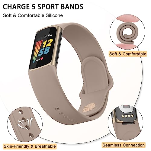 6 Pack for Fitbit Charge 6 Bands/Fitbit Charge 5 Band Women Men, Soft Silicone Waterproof Adjustable Sport Replacement Wristband Strap Compatible with Fitbit Charge 6 / Charge 5 Fitness Trackesr