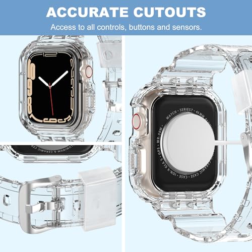 XYF Compatible for Crystal Clear Apple Watch Bands, 45mm 44mm Bumper Case for Men Women Jelly Sport Cover Strap for iWatch Ultra 3 2 Series 11 10 9 8 7 SE 6 5 4 3 (CrystalClear, 44/45)