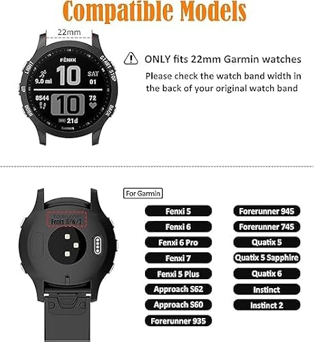 Soft Silicone Watch Band Compatible with Garmin Fenix 5 / Fenix 6 / Fenix 7 / Fenix 8 (47mm) Band, 22mm Replacement Band for Fenix 7 Pro/Fenix 6 Pro/Fenix 5 Plus Watch Bands (Black)