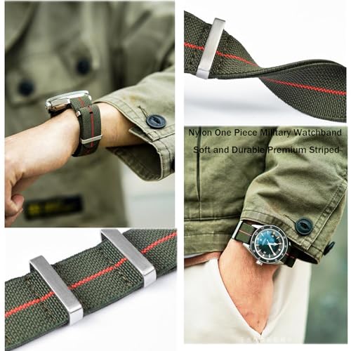 Niziruoup Nylon Elastic Watch Strap Military Parachute Style Watch Band 18mm 20mm 22mm Premium Striped Nylon One-Piece French Paratrooper Watchband Smartwatch Band Replacement Strap for Men Women