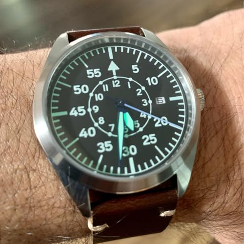 Boyarca Pilot Watch Men's Aviator Wrist Watch Japan Automatic Movement Retro Mechanical Watches Stainless Steel Case with Luminous Waterproof (Brown B)