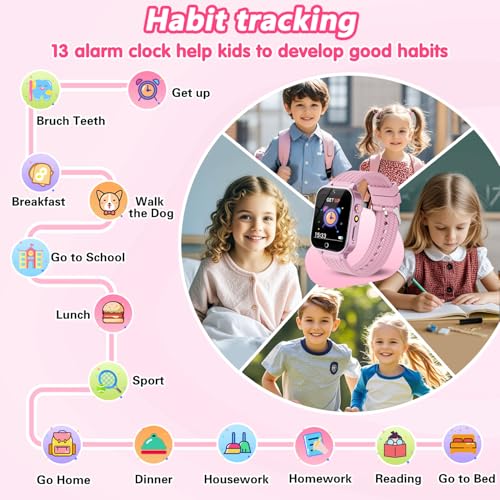 Smart Watch for Kids Girl Gift Ages 3-12, 2 Screen Protector, 26 Puzzle Games, HD Camera Video Music Player Touchscreen Pedometer, Educationtal Toy Brithday Gifts for Girl Ages 4 5 6 7 8 9 10(Pink)