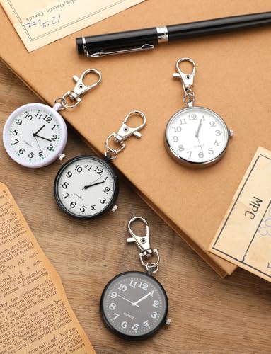 XJWWHZ 4Pcs Quartz Pocket Watch, Portable Watches with Keychain Outdoor