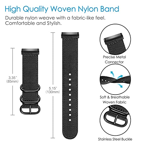 FINTIE Band Compatible with Fitbit Versa 4 3 / Sense 2 1, Soft Woven Nylon Sport Replacement Strap Wrist Bands (Black)