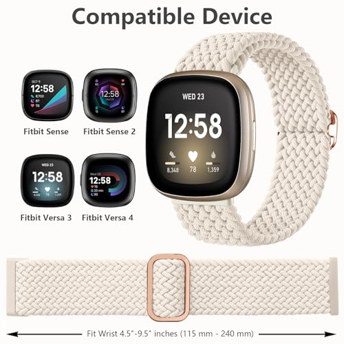 Maledan Stylish Band Compatible for Fitbit Sense/Versa 3/Fitbit Versa 4/Sense 2 Bands Women Men, Nylon Stretchy Solo Loop Sport Bracelet Replacement Bands for Sense/Versa 3/4 Smartwatch Accessories