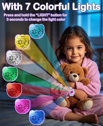SOCICO Kids Digital Watches for Girls Boys, 7 Color Lights, 5 ATM Waterproof Watches for Kid with Alarm Stopwatch, Soft Band Wrist Watch for Kids Ages 5-12 (Purple)