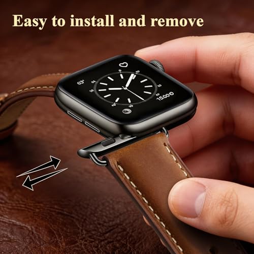 SUNFWR Leather Bands Compatible with Apple Watch Band 42mm(Series 3 2 1) 44mm 45mm 46mm 49mm for Men Women, Top Grain Genuine Leather Replacement Strap for iWatch Ultra 3 2 1, SE3 2 1, Series 11 10 9 8 7 6 5 4 3 2 1