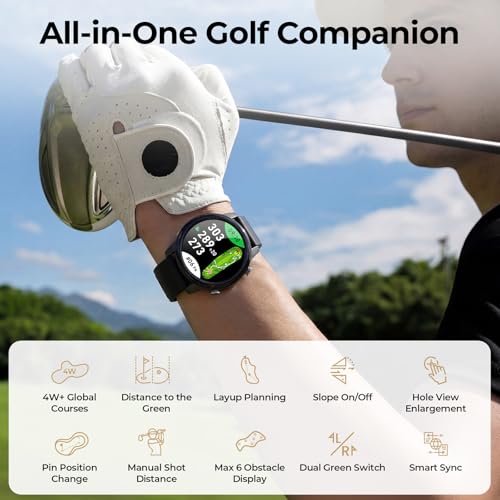 SILLAID Golf GPS Watch, 1.43" AMOLED Touchscreen Display, Lightweight Golf Watch with 40,000+ Preload Courses, Green View, Slope Mode, 6 Hazard Distances, App Sync, Golf Watches for Men