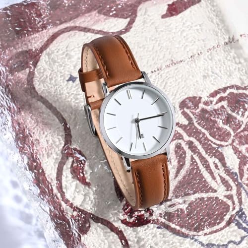 ANBEER 12mm Flat Thin Elegant Genuine Leather Watch Strap,Quick Release Replacement Watch Band,Brown with Gold Buckle