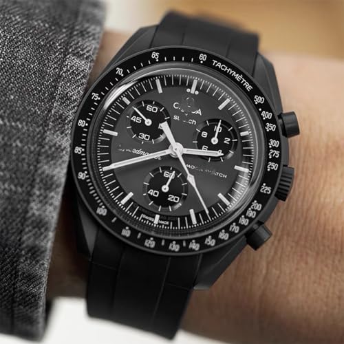Niziruoup Bands for Blancpain X Swatch Scuba Fifty Fathoms/Rolex Watch/SEIKO Watch 22mm, Curved No Gap Silicone Rubber Watch Strap Replacement Band 20mm 22mm Men Women, Silicone, Black Buckle