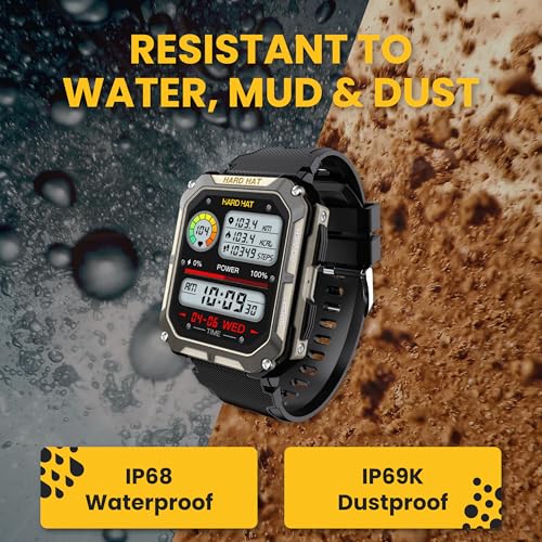 Hard Hat Watches - Rugged Smart Watch for Men, Original Smartwatch, Waterproof Smart Watch for Construction Work Men, with Fitness Trackers, Heart Rate Monitor, IP68, Pedometer, Workout Modes & More