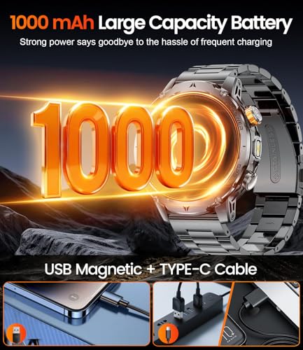 LIGE Military Smart Watches for Men(3 Bands),1000mAh Battery/1.7" HD Large Screen Smartwatch, Flashlight/120+ Sports Modes/Sleep Monitor, 5ATM Waterproof Fitness Tracker Watch for Android iOS,Black