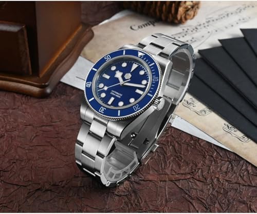 San Martin Watches for Men - NH35 Movement Automatic Dive Watch SN008GD 40mm Mens Watch 20Bar Waterproof Sapphire Crystal Luminous Mechanical Wristwatch (Blue/ SN008D)