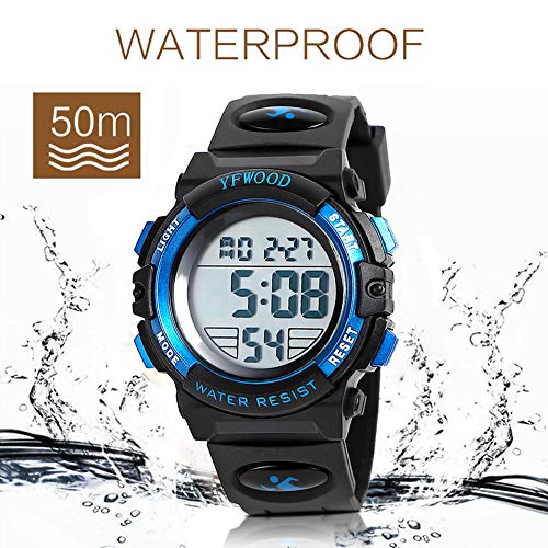 YFWOOD Kids Digital Watch for Boys 5-15, Toddler Watch Waterproof Outdoor Sport Watches, Children Electronic Analog Quartz Wrist Watches with Silicone Band Luminous Alarm Stopwatch, Christmas Birthday Gift for Kids