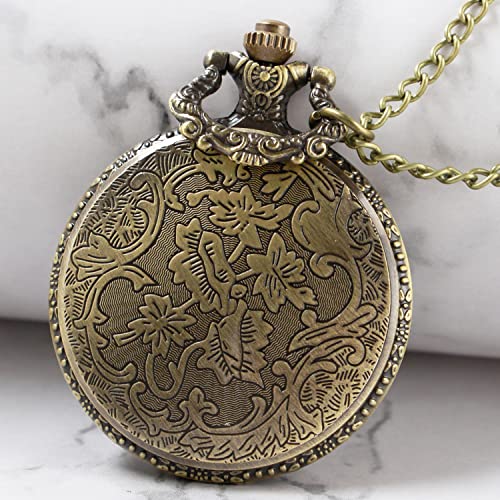 Whodoit Men's Bronze Truck Design Quartz Pocket Watch, Arabic Digital Dial Quartz Pocket Watches with Chain for Men