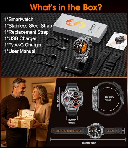 LIGE Military Smart Watch for Men, 1400mAh 60-Days Battery, 1.85" HD Smartwatch with LED Flashlight, 100+ Sports Mode, IP68 Waterproof, Pedometer, Fitness Watch for Android iOS
