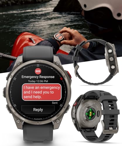 Wearable4U - Garmin Fenix 8 Pro 47mm AMOLED Sapphire Premium Connected Multisport GPS Smartwatch, inReach Technology, Titanium with Graphite Silicone Band w/Black Earbuds Bundle