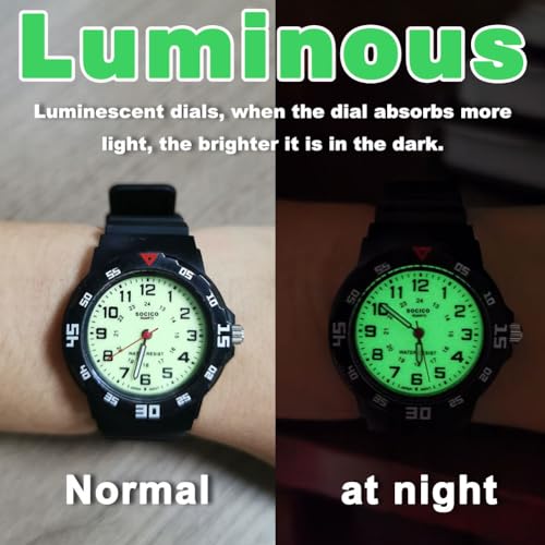 SOCICO Children Analog Watch Waterproof Time Teaching Boys Girls Watch Soft Band Learning Time Wrist Watch for Kids (Black-pre-Sale)