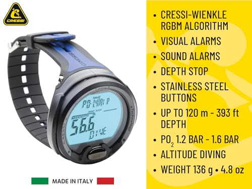 Cressi Leonardo 2.0 Dive Computer - Black/Blue - Backlit & Water Resistant Dive Watch - Nitrox & Gauge Diving Computer - Sport Watch