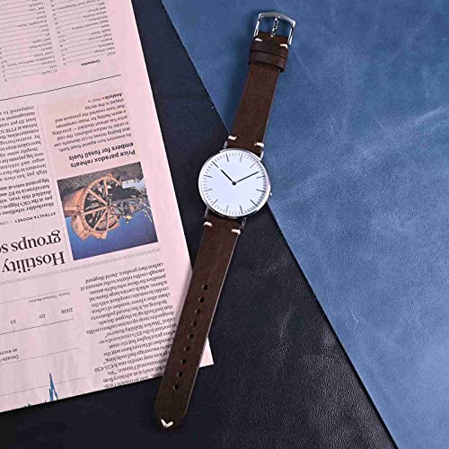 BISONSTRAP Men's Watch Bands, Hand-Stitched Leather Watch Straps, Quick Release, 22mm, Coffee Brown with Silver Buckle