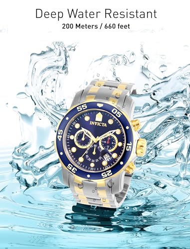 Invicta Men's Pro Diver Scuba 48mm Two Tone Stainless Steel Chronograph Quartz Watch, TT/Blue (Model: 0077)