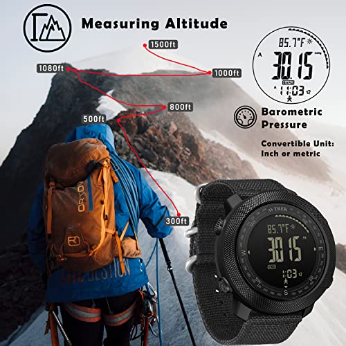 AVTREK Men's Outdoor Sport Digital Wrist Watch Multifunctional Watch Swimming Military Army Watches Altimeter Barometer Compass Waterproof 50m (Green)