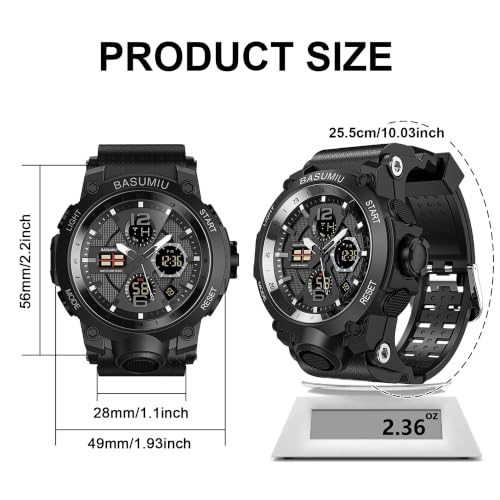 BASUMIU Military Dive Tactical Digital Man Watches for Men Nice Luxury Waterproof Diver Mens Watches Work Black Sports (C-Black)