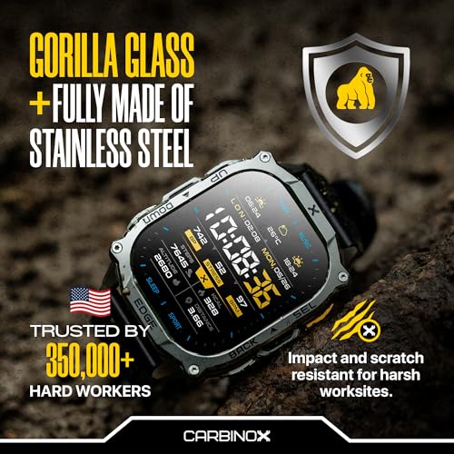 CARBINOX Edge Smart Watch Rugged, 1.96″ AMOLED, Stainless Steel, IP69K/5ATM Fitness trackers, Dual-Band GNSS, 500mAh, Bluetooth Calls, Smart Watch for Android Phones iOS (Black)